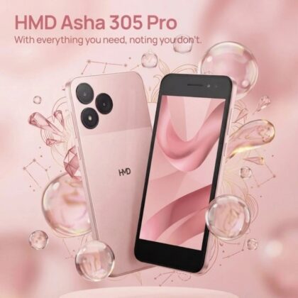 Purported HMD Asha 305 Pro handset shown from the front and rear.