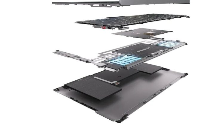Side view of the Lenovo Project AeroBlade concept highlighting its slim profile