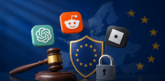 Illustration representing the European Union’s online-platform rules affecting ChatGPT, Reddit and Roblox