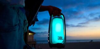 JBL Pulse 6 portable Bluetooth speaker with its illuminated body