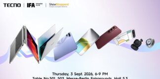 Promotional image for Tecno’s IFA 2026 product announcement.