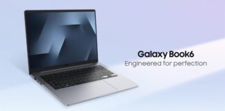 Samsung Galaxy Book6 laptop shown open with its display visible