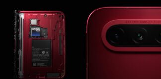 Xiaomi 18 Fold shown in Nishino Red with a horizontal rear camera module