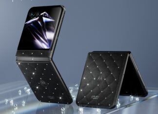 Motorola razr 70 Gets Swarovski Limited Edition Ahead of IFA 2026 Motorola razr 70 with Crystals by Swarovski in the dark PANTONE Meteorite finish.