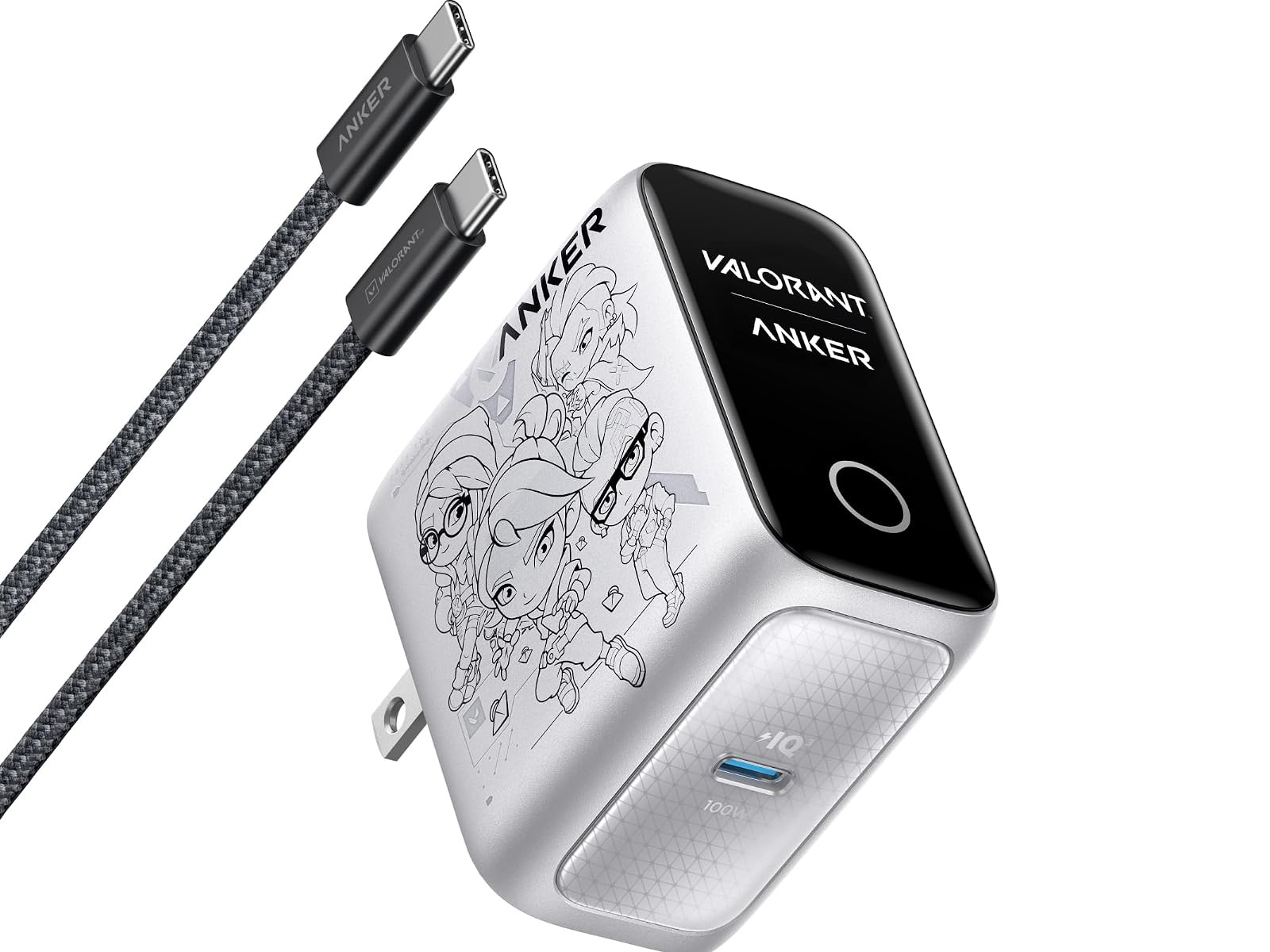 Anker VALORANT Limited Edition charger showing its themed screen interface