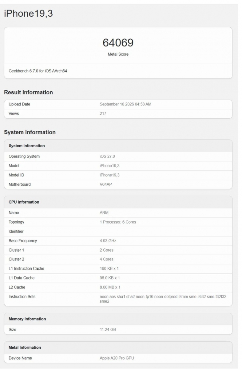 Apple A20 Pro Posts Early Single-Core and GPU Gains as Xiaomi 18 Pro Max Benchmark Appears