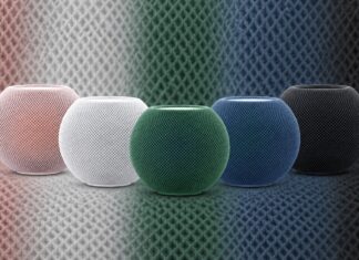 HomePod mini 2 product imagery reportedly found in Apple code, showing multiple color finishes.