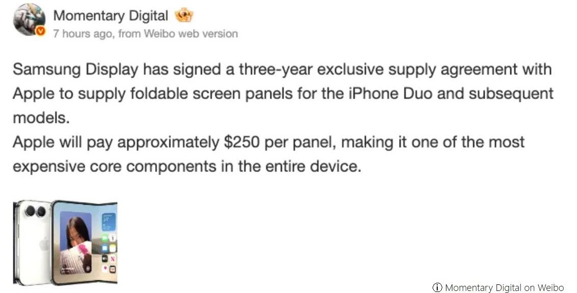Report: Apple May Pay Samsung Display $250 for Each iPhone Duo Foldable Panel