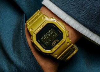Casio’s G-Shock DW-5600BEP-9 brings BlackEyePatch styling to the classic square watch Casio G-Shock DW-5600BEP-9 BlackEyePatch edition in gold and black.
