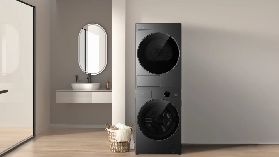 TCL P9 AI SuperDrum Ultra Tower stacked washer and heat-pump dryer