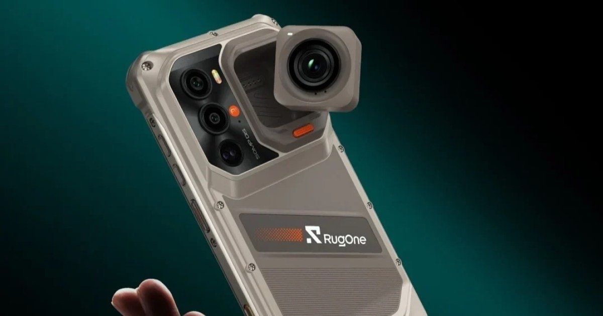 RugOne Xsnap 7 Pro rugged phone shown with its removable camera accessory
