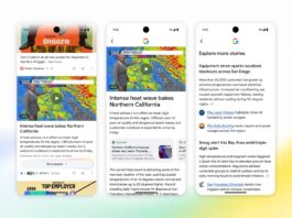 Google Discover interface showing an AI-powered Dive deeper news-summary feature