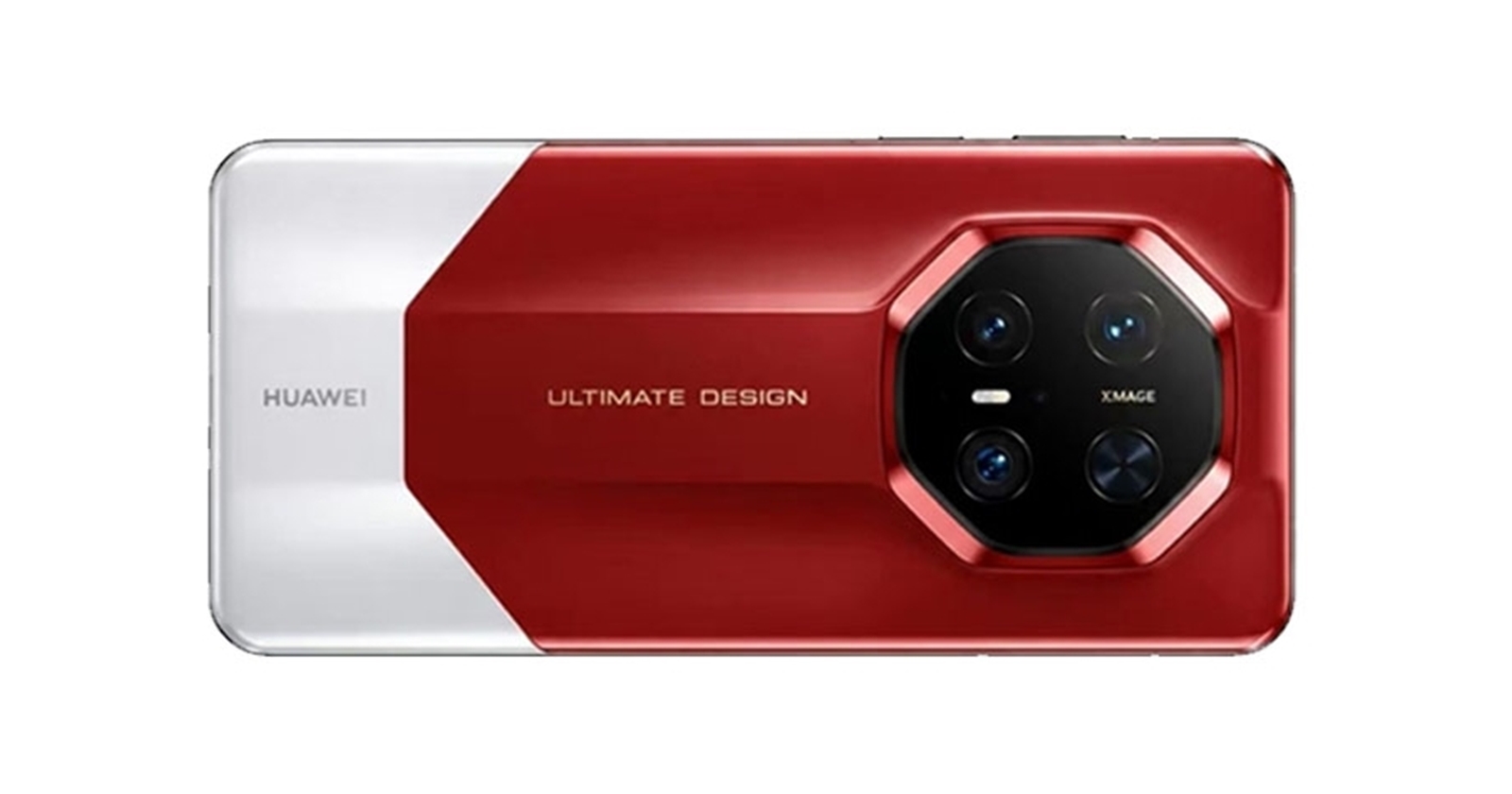 huawei-mate-90-rs-ultimate-huawei-telefoane-cover-a97041-001 Render of the Huawei Mate 90 RS Ultimate showing a red-and-light dual-tone rear design and octagonal camera module.