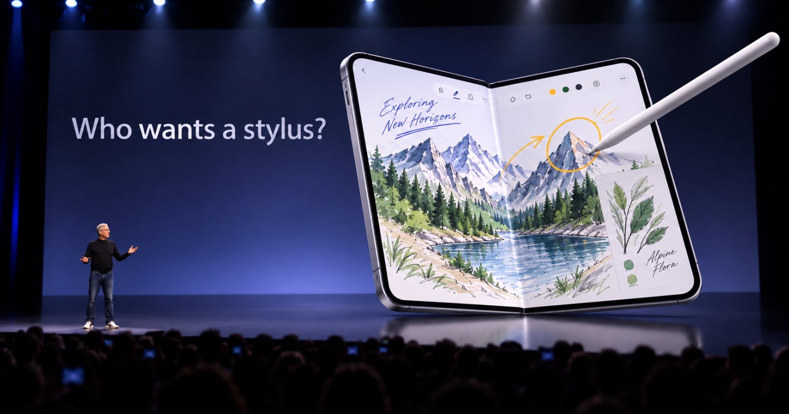 iphone-duo-apple-apple-pencil-cover-a96571-002 Apple iPhone Duo foldable phone shown with Apple Pencil support