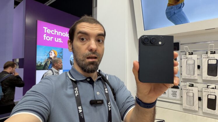 Rumored foldable iPhone mockup at the Celly stand during IFA 2026