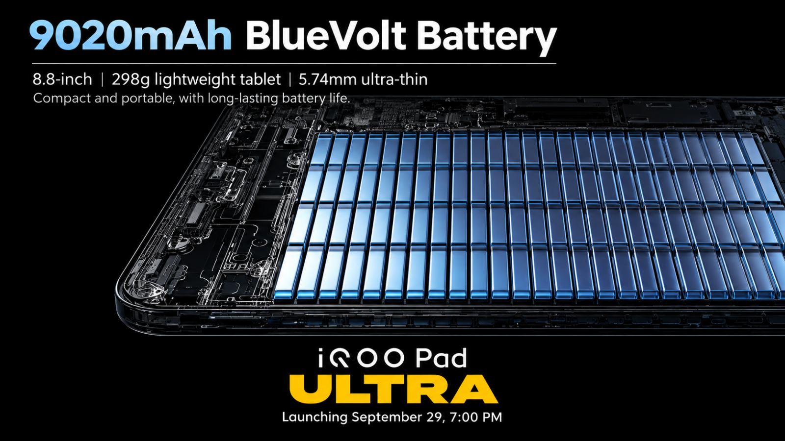 Promotional image of the iQOO Pad Ultra, highlighting its slim gaming-tablet design