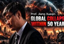 Jiang Xueqin Predicts a Technology-Led Social Collapse Within 50 Years Illustration accompanying a report on Jiang Xueqin’s predictions about technology and society