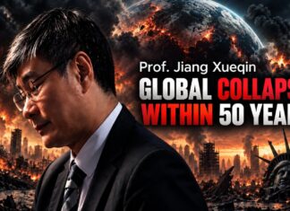 Jiang Xueqin Predicts a Technology-Led Social Collapse Within 50 Years Illustration accompanying a report on Jiang Xueqin’s predictions about technology and society