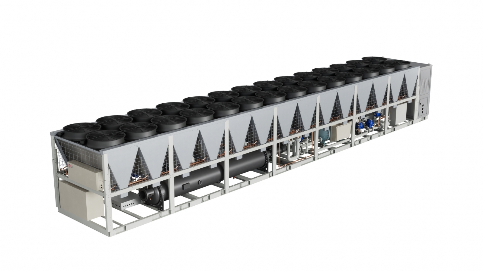 Industrial LG cooling equipment with multiple fans for an AI data-center thermal system