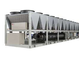 LG air-cooled centrifugal chiller installation for AI data-center cooling