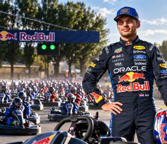 Max Verstappen competing in Red Bull’s Max vs 100 karting event at Silverstone
