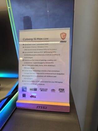 MSI Cyborg 15 Max laptop shown vertically