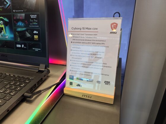 MSI Cyborg 15 Max laptop shown from the rear
