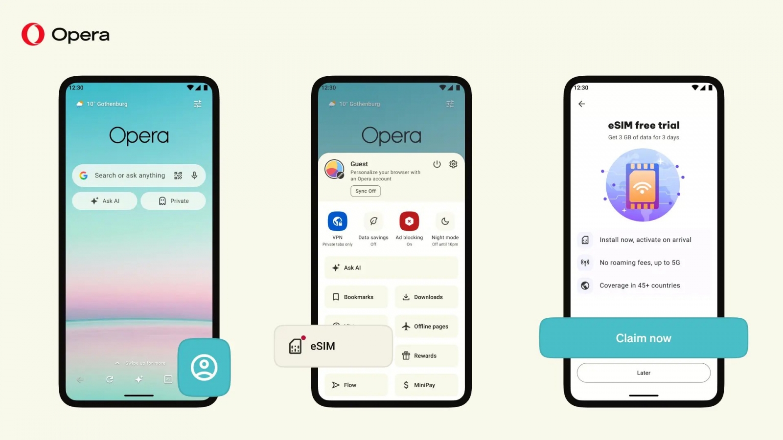Opera for Android Adds Built-In Travel eSIM With 3GB Free Data Offer