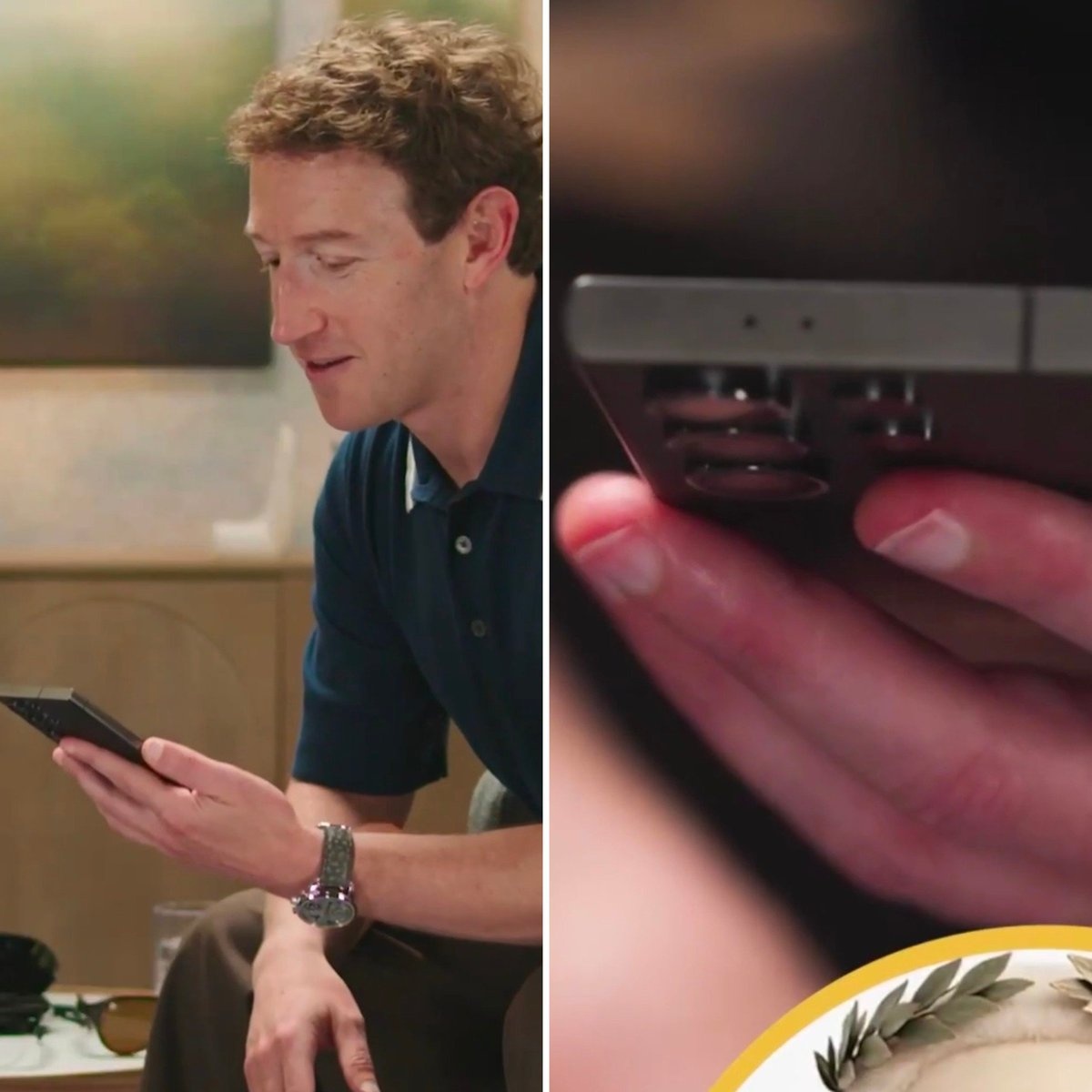 samsung-galaxy-s24-ultra-samsung-mark-zuckerberg-cover-a97079-001 Mark Zuckerberg during an interview with Joanna Stern, holding a phone reported to resemble a Samsung Galaxy S24 Ultra.