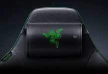 Razer Clio X wireless audio cushion mounted on a high-back gaming chair