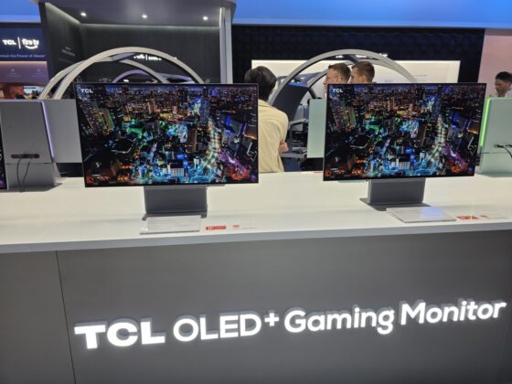 Close-up of the TCL OLED+ monitor's screen surface