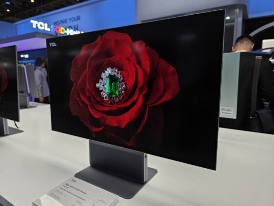 Angled front view of the TCL 32X3A OLED+