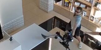Humanoid robot at a store in Saratov, Russia, where footage showed it making kicking motions after being pushed.