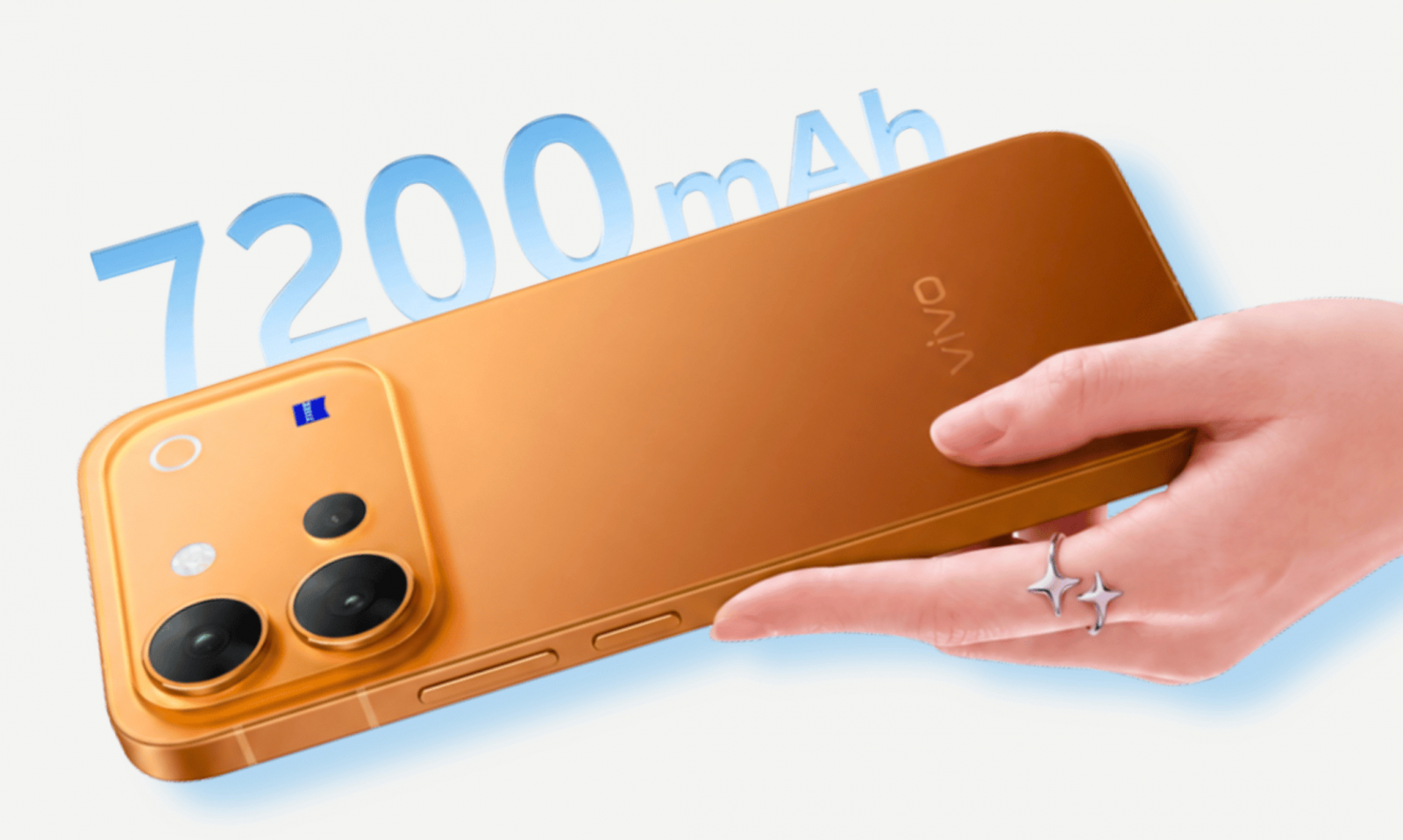 vivo V80 promotional image highlighting its 144Hz OLED display, 7,200mAh battery and ZEISS cameras