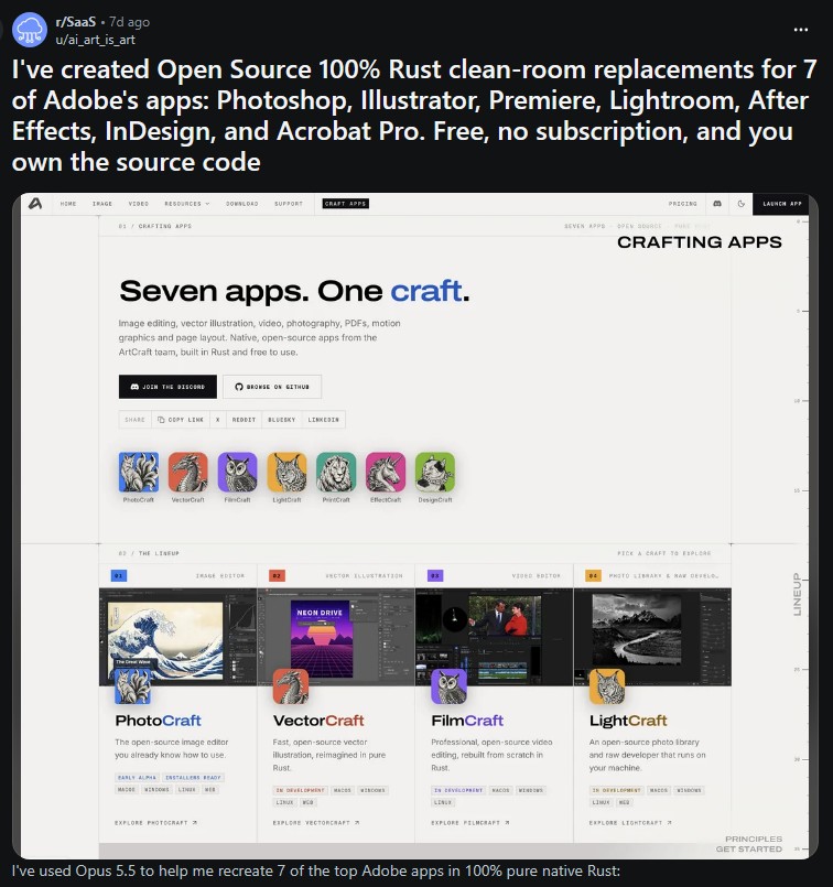 Developer Announces Seven AI-Assisted, Open-Source Rust Alternatives to Adobe Apps