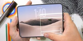 Apple iPhone Duo foldable phone shown in a durability-testing context