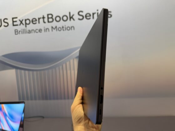 ASUS ExpertBook A7 with its 14-inch OLED display open