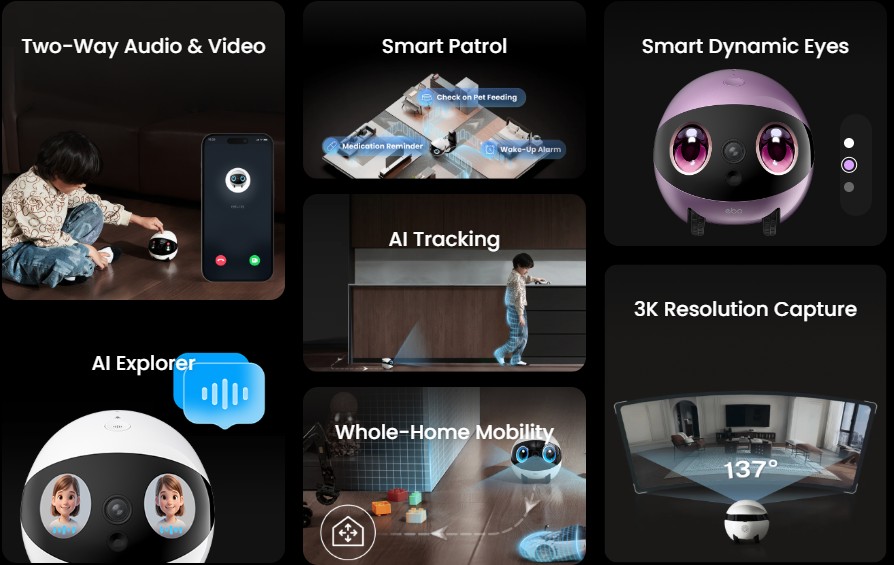 Enabot EBO Air 2 Plus robot camera for indoor monitoring.