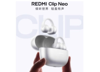 Redmi Clip Neo Open-Ear Earbuds Confirmed for October Launch in China Teaser image showing the white Redmi Clip Neo clip-on earbuds and charging case.