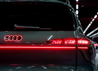 Audi Q9 shown with its digital OLED rear-light design