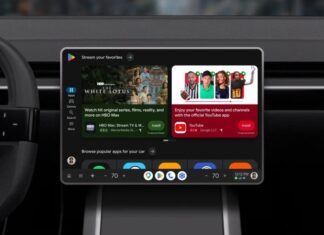 Google Play interface displayed on a vehicle infotainment screen