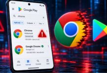 Fake Chrome App Was Promoted on Google Play Before Removal Google Play results showing a fake Chrome app listing alongside the legitimate Google Chrome browser.