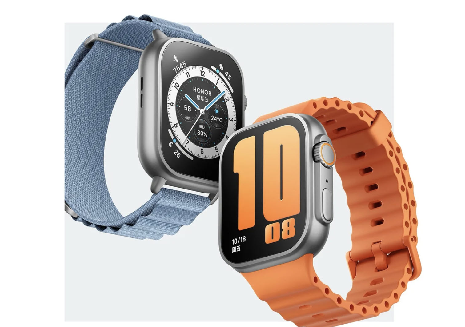 Honor Watch Fit 6 shown with its Apple Watch Ultra-style case and controls