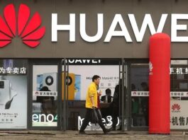 Huawei logo displayed on a building exterior