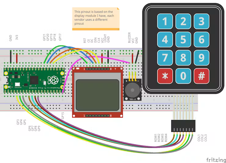 Nokia 3310 modified with a Raspberry Pi Pico to run Trick Shot II