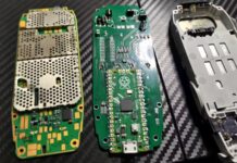 A modified Nokia 3310 handset running a game through a Raspberry Pi Pico retrofit