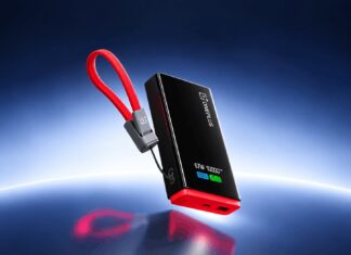 OnePlus 10,000 mAh power bank with an integrated cable and front color display