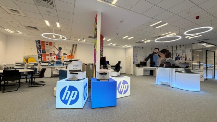 HP technology products displayed at an event