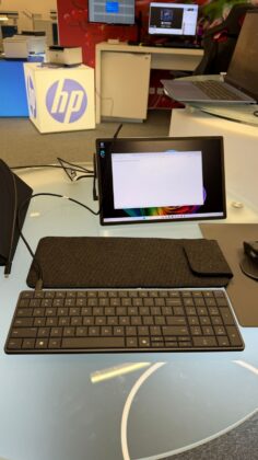 Portrait-oriented image of an HP event display