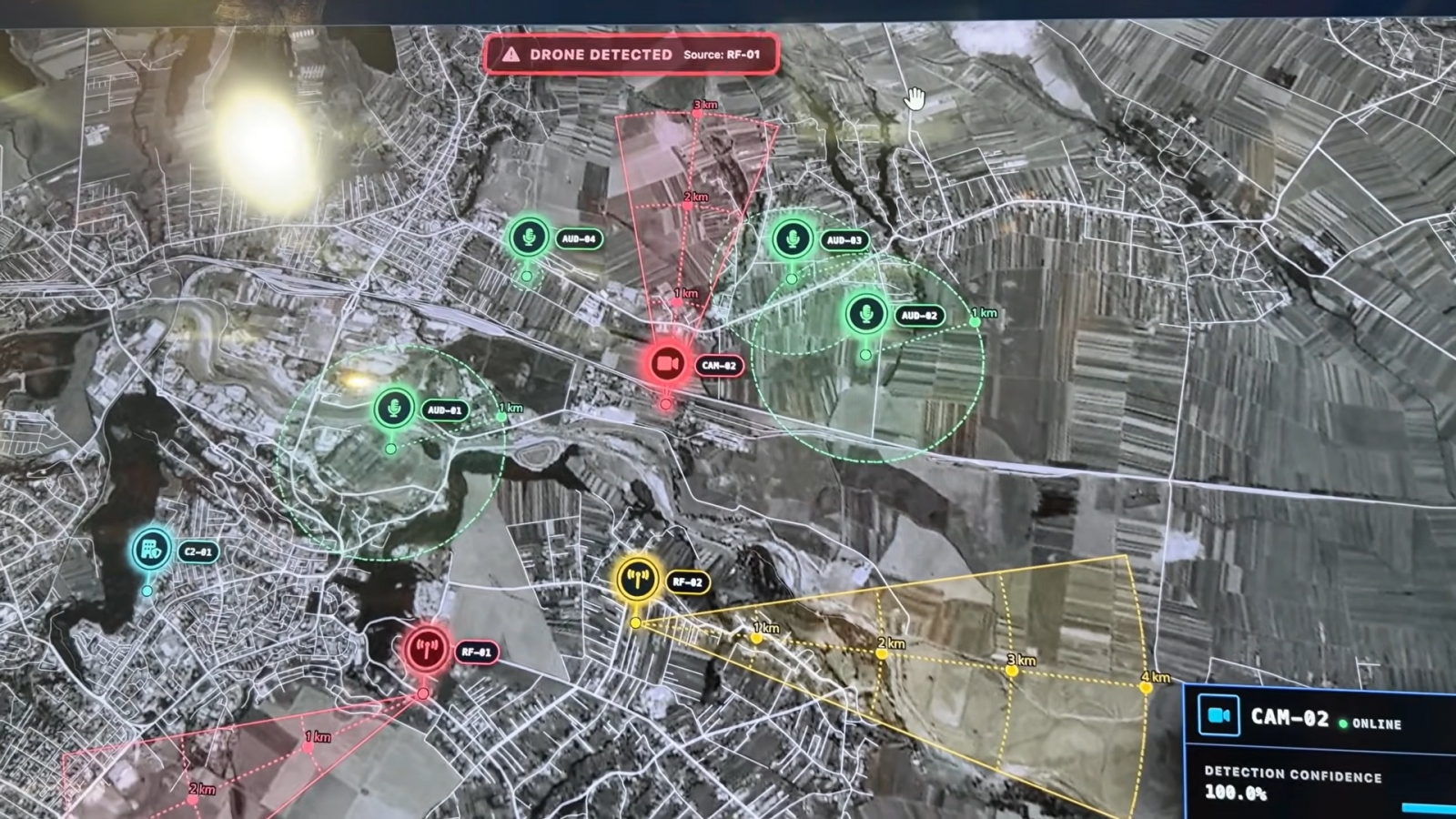 Monitoring interface for Spectrum Hive drone detection.